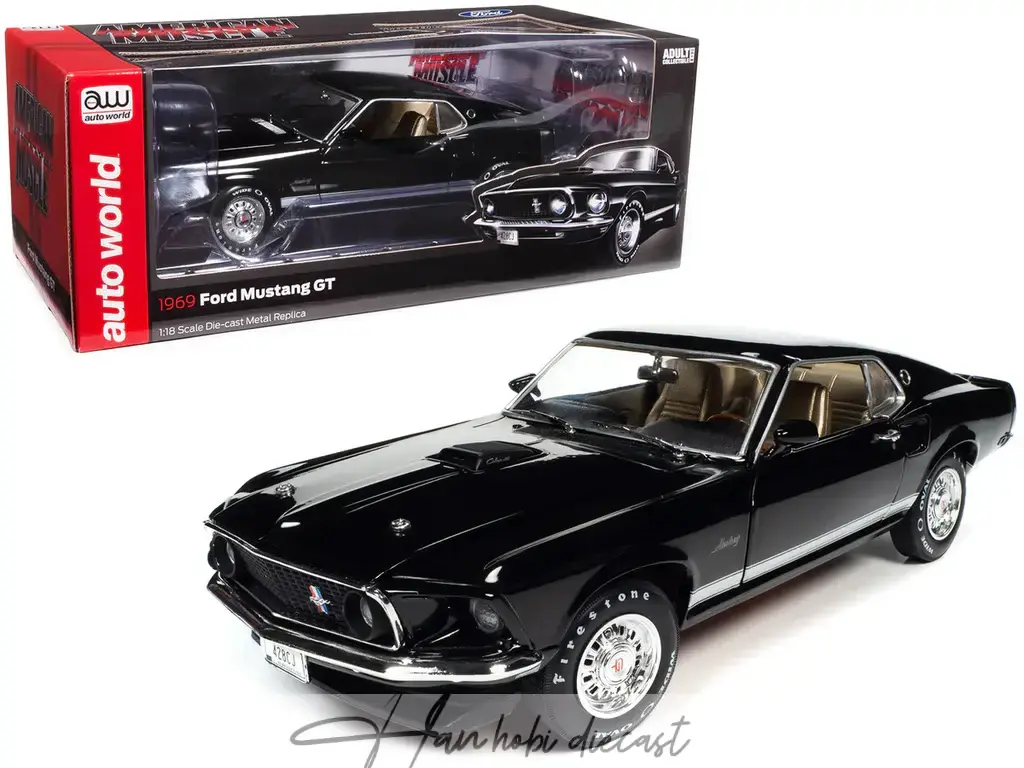 Mustang Gt 2+2 Raven Black 1969 Autoworld 1:18 Diecast