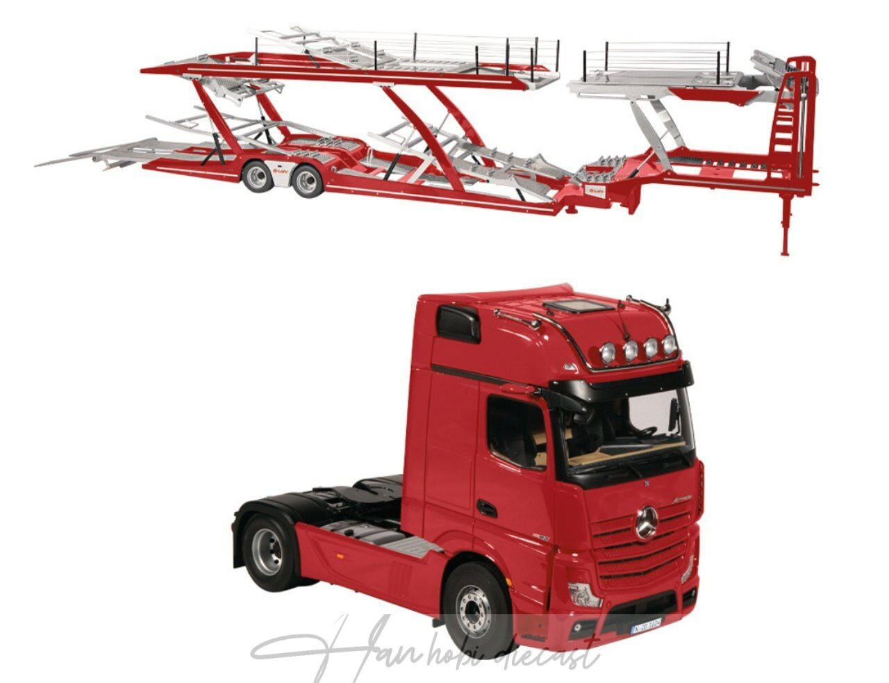 Mercedes Benz Actros1025/10 Lohr Çekici - 6'lı Araç Taşıyıcı Red NZG   1:18 Diecast